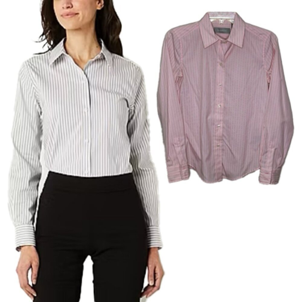 🆕 LIZ CLAIBORNE Pink Stripe Buttondown Shirt Size XS